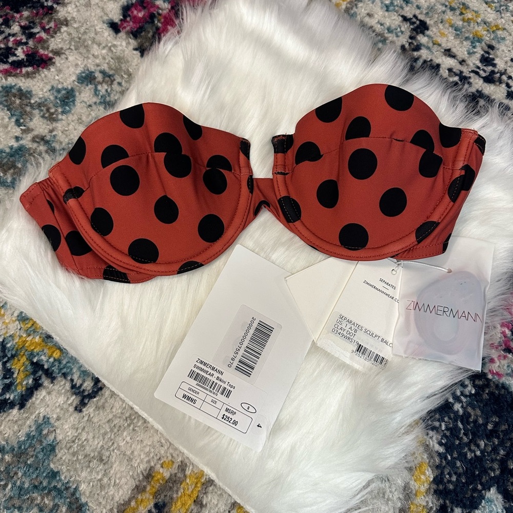 Zimmermann Rust and Black Polka Dot Bikini Top
